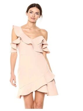 BCBGMaxAzria One-Shoulder Ruffle Dress color white